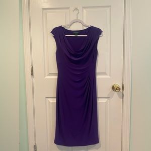Lauren Ralph Lauren Size 8 Ruched Cowl Neck Purple Dress